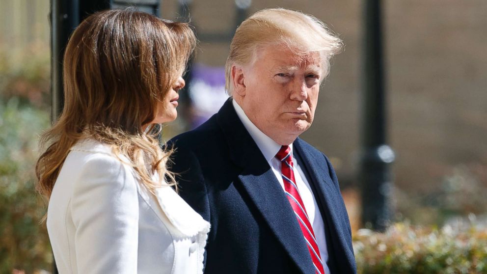 PHOTO: President Donald Trump and first lady Melania Trump walk leave after attending service at Saint John's Church in Washington, D.C., March 17, 2019.