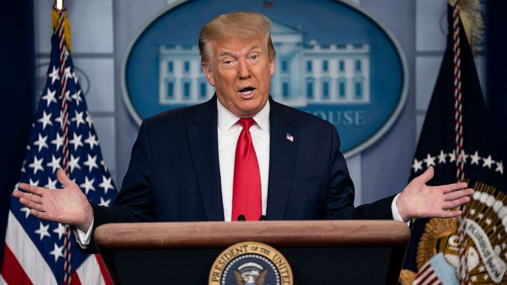 PHOTO: President Donald Trump speaks during a news briefing at the White House in Washington, July 2, 2020.