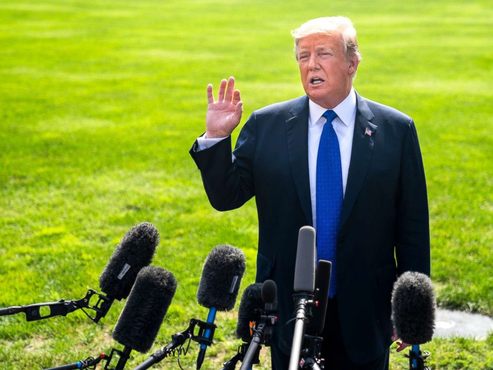 President Donald Trump speaks to the media about Brett Kavanaughs Supreme Court nomination as he departs the White House in Washington, Oct. 2018. The President said that the investigations into Kavanaughs past have led to a scary time for young men.