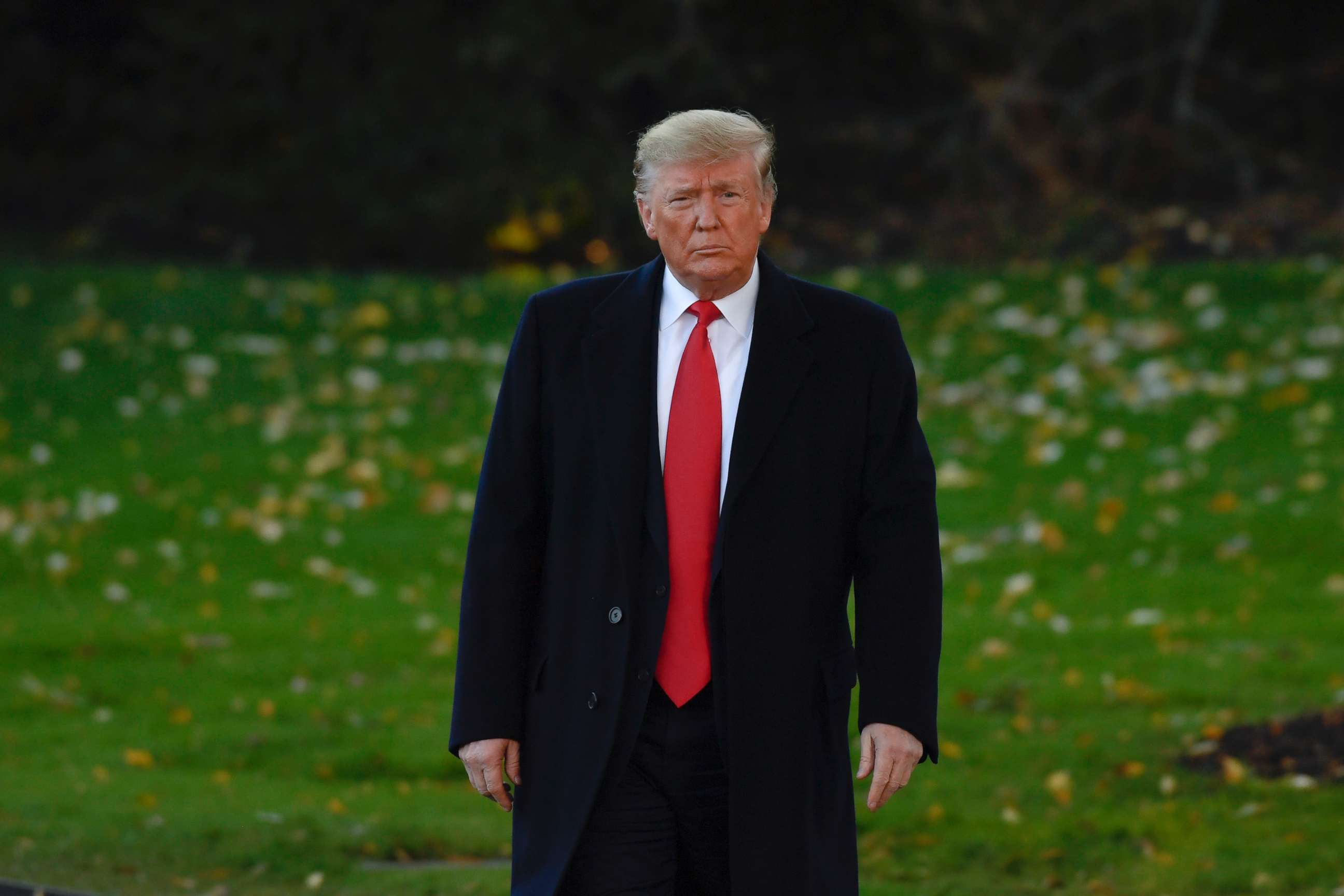 PHOTO: President Donald Trump walks over to talk to reporters on the South Lawn of the White House in Washington, Nov. 1, 2019.