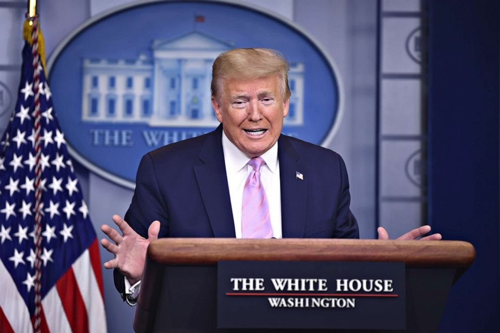 PHOTO: President Donald J. Trump speaks at a Coronavirus Task Force briefing at the White House, in Washington, April 10, 2020.