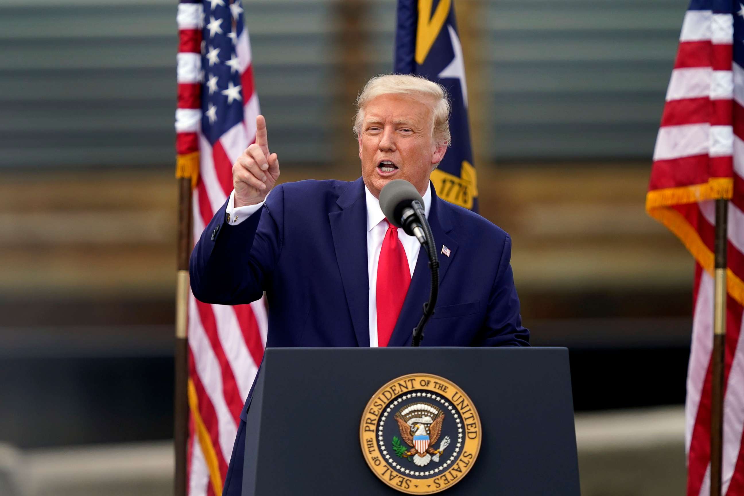 PHOTO: President Donald Trump speaks on Sept. 2, 2020, in Wilmington, N.C.