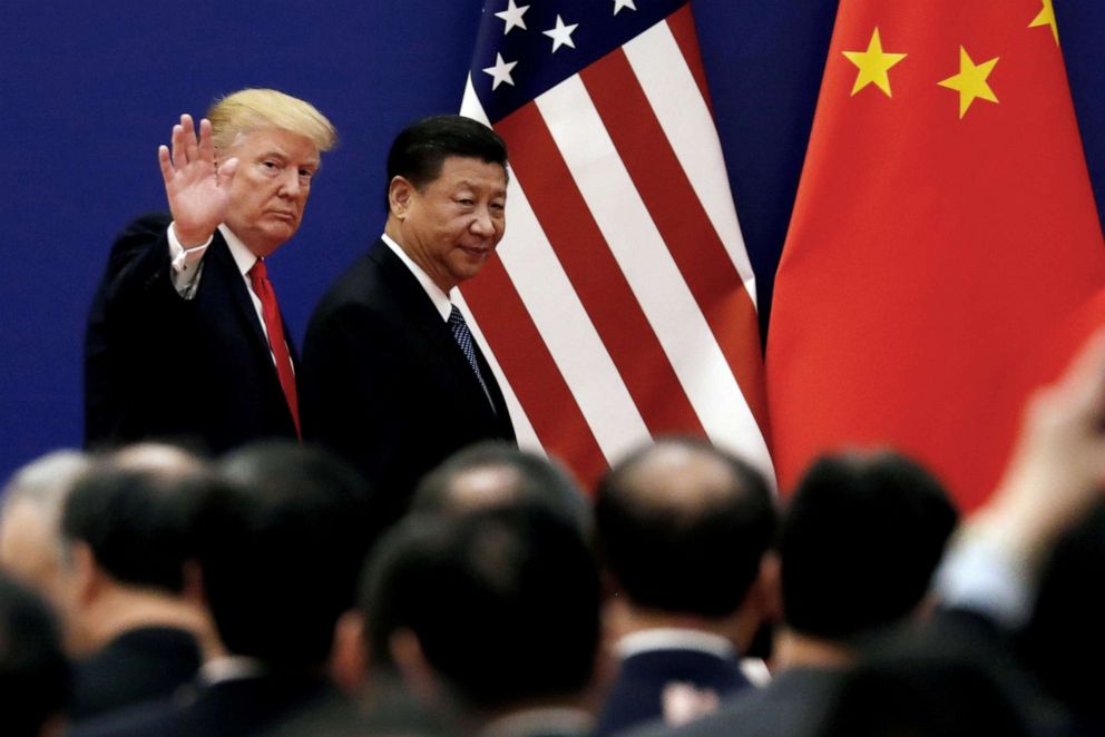 PHOTO: President Donald Trump and China's President Xi Jinping meet business leaders at the Great Hall of the People in Beijing, China, Nov. 9, 2017.