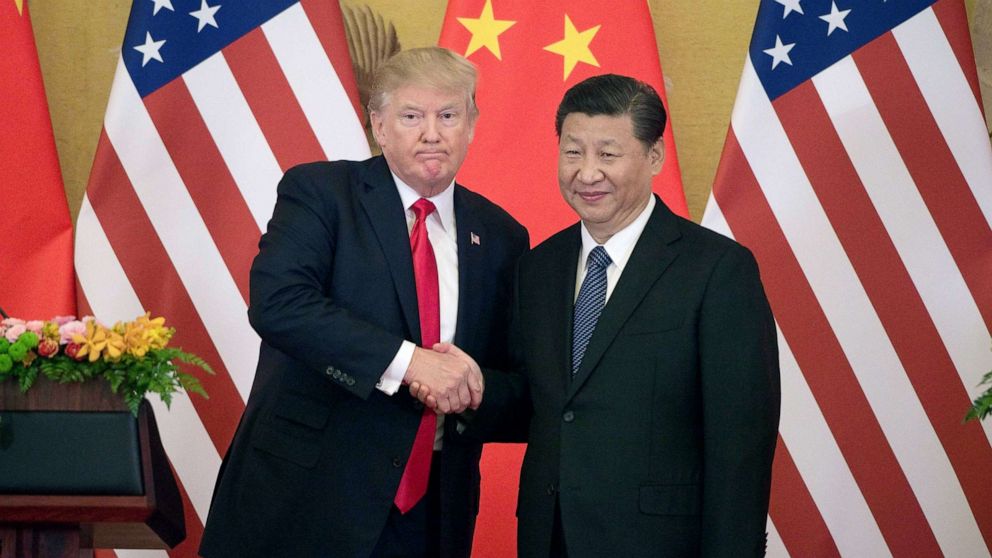 PHOTO: President Donald Trump shakes hands with China's President Xi Jinping during a press conference at the Great Hall of the People in Beijing, Nov. 9, 2017.