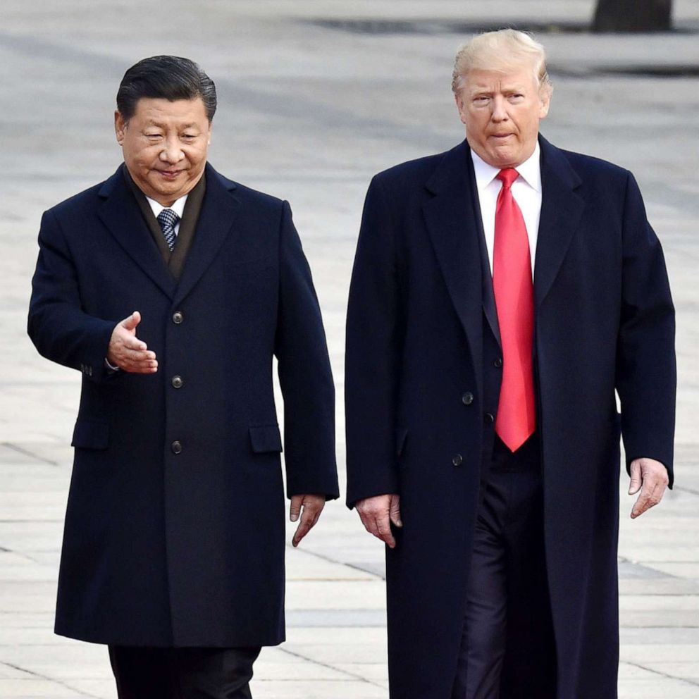 PHOTO: File photo: President Donald Trump, right, and his Chinese counterpart Xi Jinping attend a welcome ceremony in Beijing on Nov. 9, 2017. 