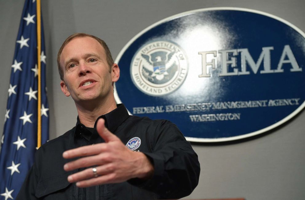 PHOTO: FEMA Administrator Brock Long speaks during a press conference on the federal response to Hurricane Irma at FEMA headquarters in Washington, DC, on Sept. 12, 2017.