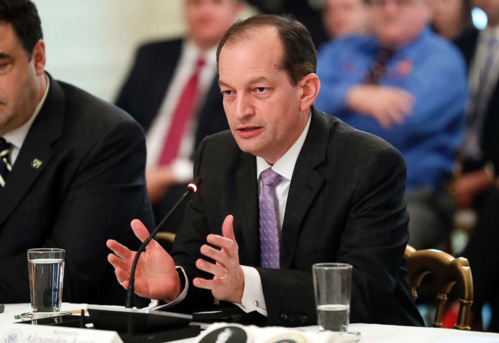 PHOTO: Labor Secretary Alexander Acosta speaks during a "Made in America," round-table event in the East Room of the White House, July 19, 2017.