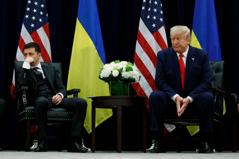 PHOTO: President Donald Trump meets with Ukrainian President Volodymyr Zelenskiy at the InterContinental Barclay New York hotel during the United Nations General Assembly in New York, Sept. 25, 2019.