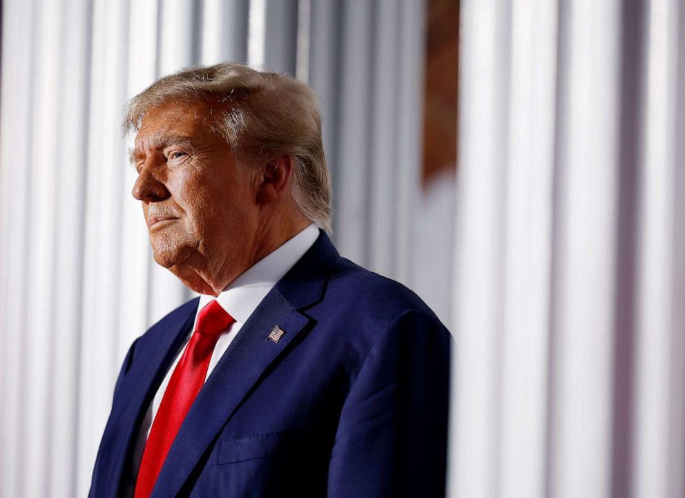 PHOTO: Former US President Donald Trump prepares to speak at the Trump National Golf Club on June 13, 2023 in Bedminster, NJ