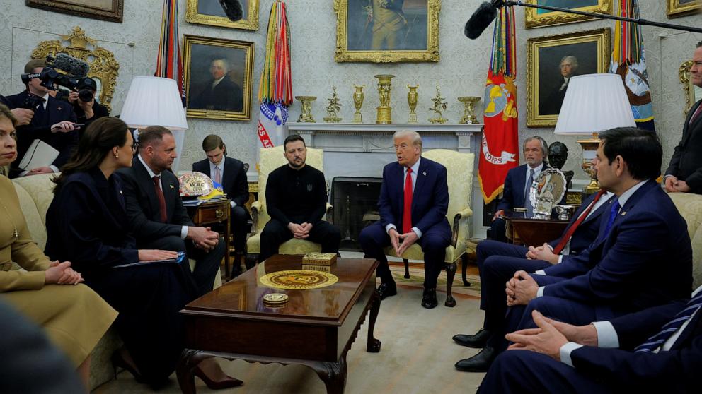 PHOTO: President Donald Trump meets with Ukrainian President Volodymyr Zelenskyy at the White House in Washington, D.C., Feb. 28, 2025.