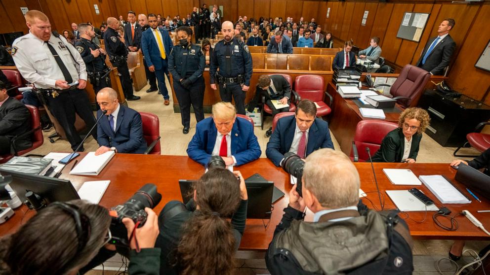 PHOTO: Former President Donald Trump appears in court during his trial at Manhattan Criminal Court on May 6, 2024 in New York City.