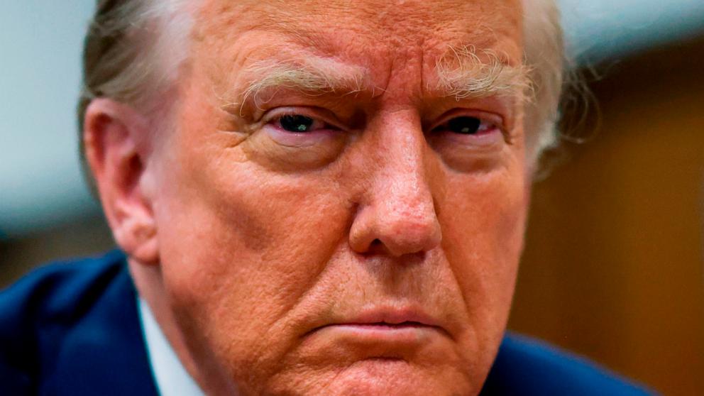 PHOTO: Republican presidential candidate and former President Donald Trump sits in the courtroom at his criminal trial at Manhattan state court in New York,  April 22, 2024.