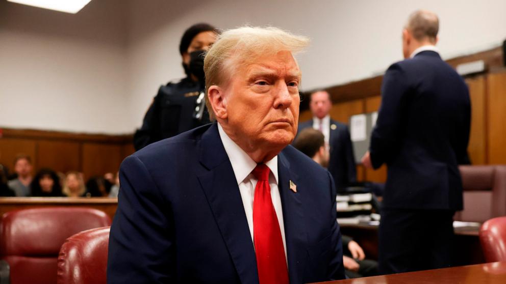 PHOTO: Former President Donald Trump waits for the start of proceedings in Manhattan criminal court April 23, 2024, in New York.