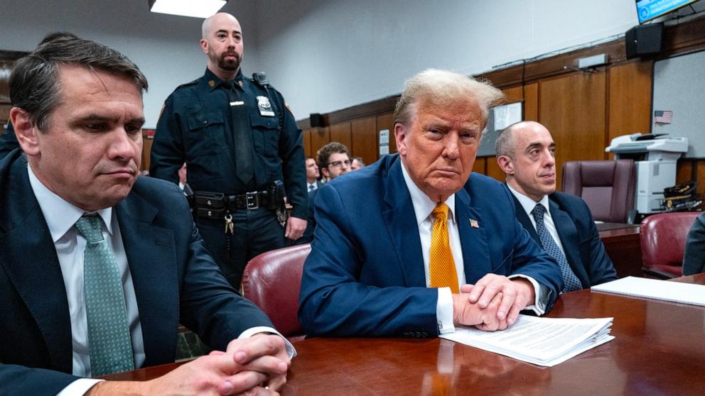 PHOTO: Former President Donald Trump (C) attends his trial at Manhattan Criminal Court in New York City, on May 14, 2024.