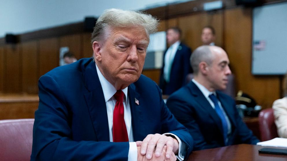 PHOTO: Former President Donald Trump sits inside a Manhattan criminal court in New York, on April 15, 2024.