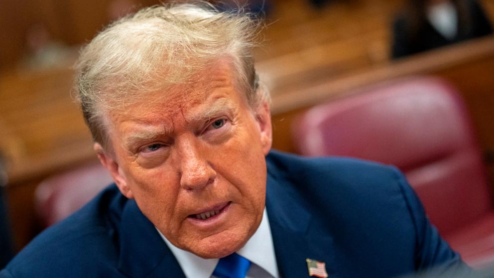 PHOTO: Former President Donald Trump awaits the start of proceedings during jury selection at Manhattan criminal court, April 18, 2024 in New York.