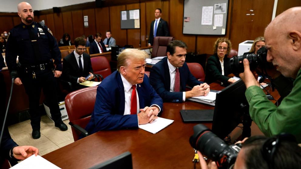 PHOTO: Former President Donald Trump and attorneys Todd Blanche and Susan Necheles attend his trial Manhattan Criminal Court on May 6, 2024 in New York City. 