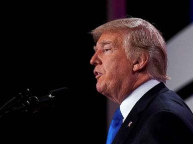 PHOTO: President Donald Trump addresses the 2017 Values Voter Summit in Washington, D.C., Oct. 13, 2017.