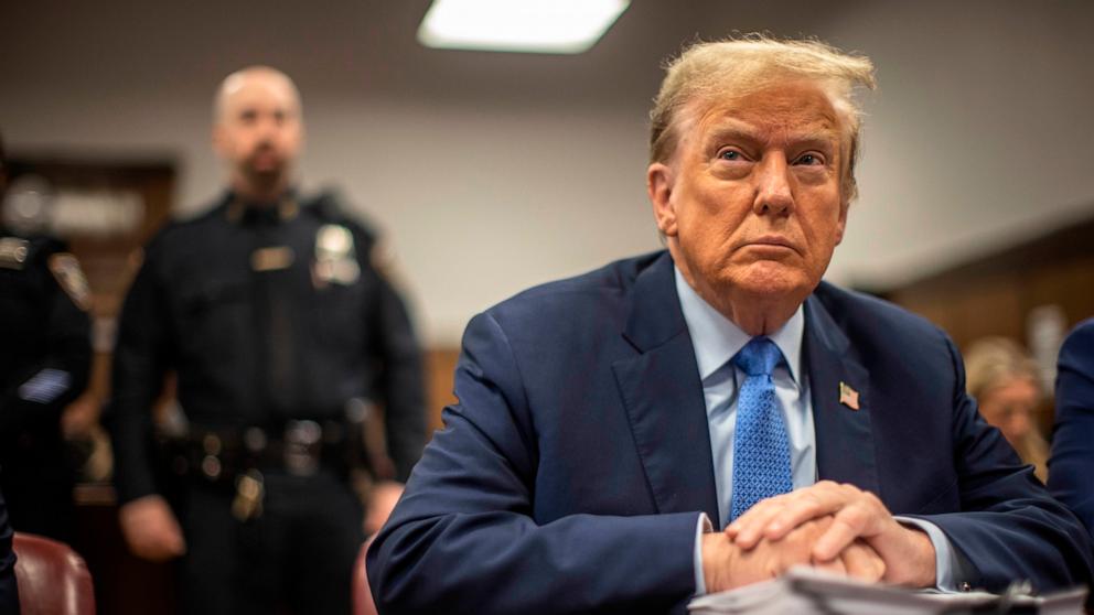 PHOTO: Former President Donald Trump appears at Manhattan criminal court before his trial in New York, April 26, 2024.  
