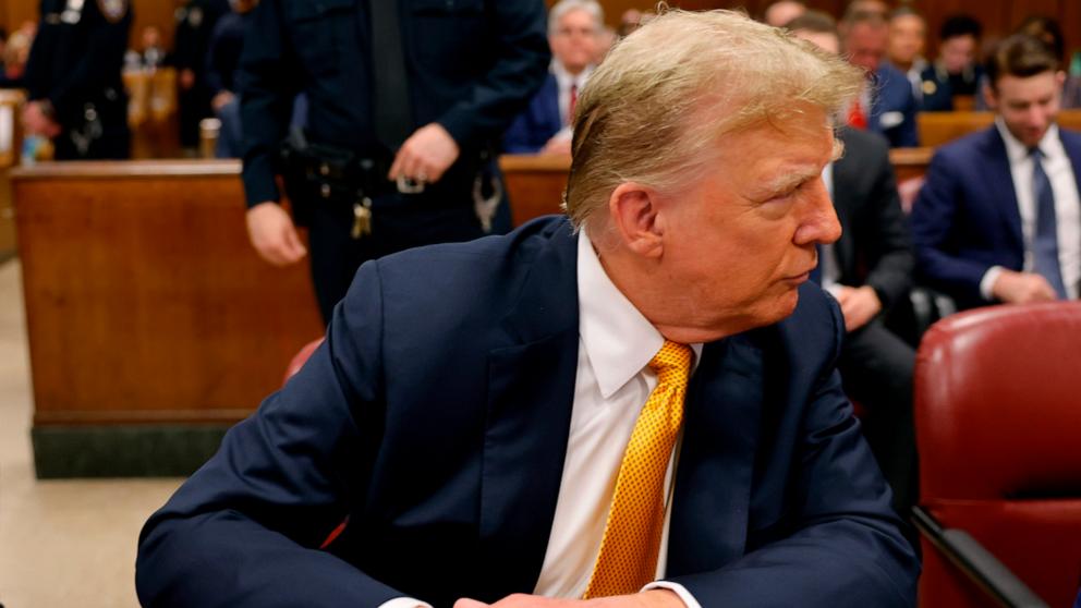 PHOTO: Former President Donald Trump sits in the courtroom during his trial at Manhattan Criminal Court on May 21, 2024 in New York City.