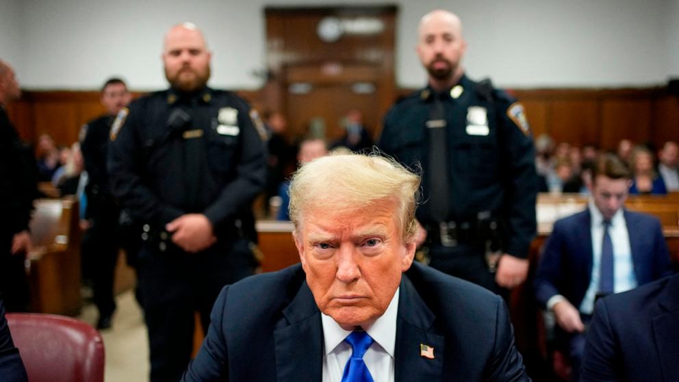 PHOTO: Former President and Republican presidential candidate Donald Trump attends his criminal trial at Manhattan Criminal Court in New York City, on May 30, 2024.