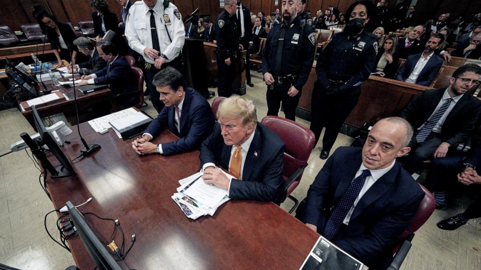 PHOTO: Former President and Republican presidential candidate Donald Trump awaits the start of proceedings in his criminal trial at Manhattan Criminal Court in New York City on May 29, 2024.