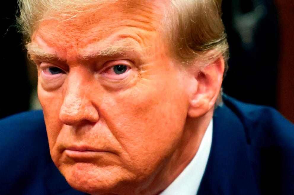 PHOTO: Former President Donald Trump appears in court for his trial at Manhattan Criminal Court on April 23, 2024 in New York City.