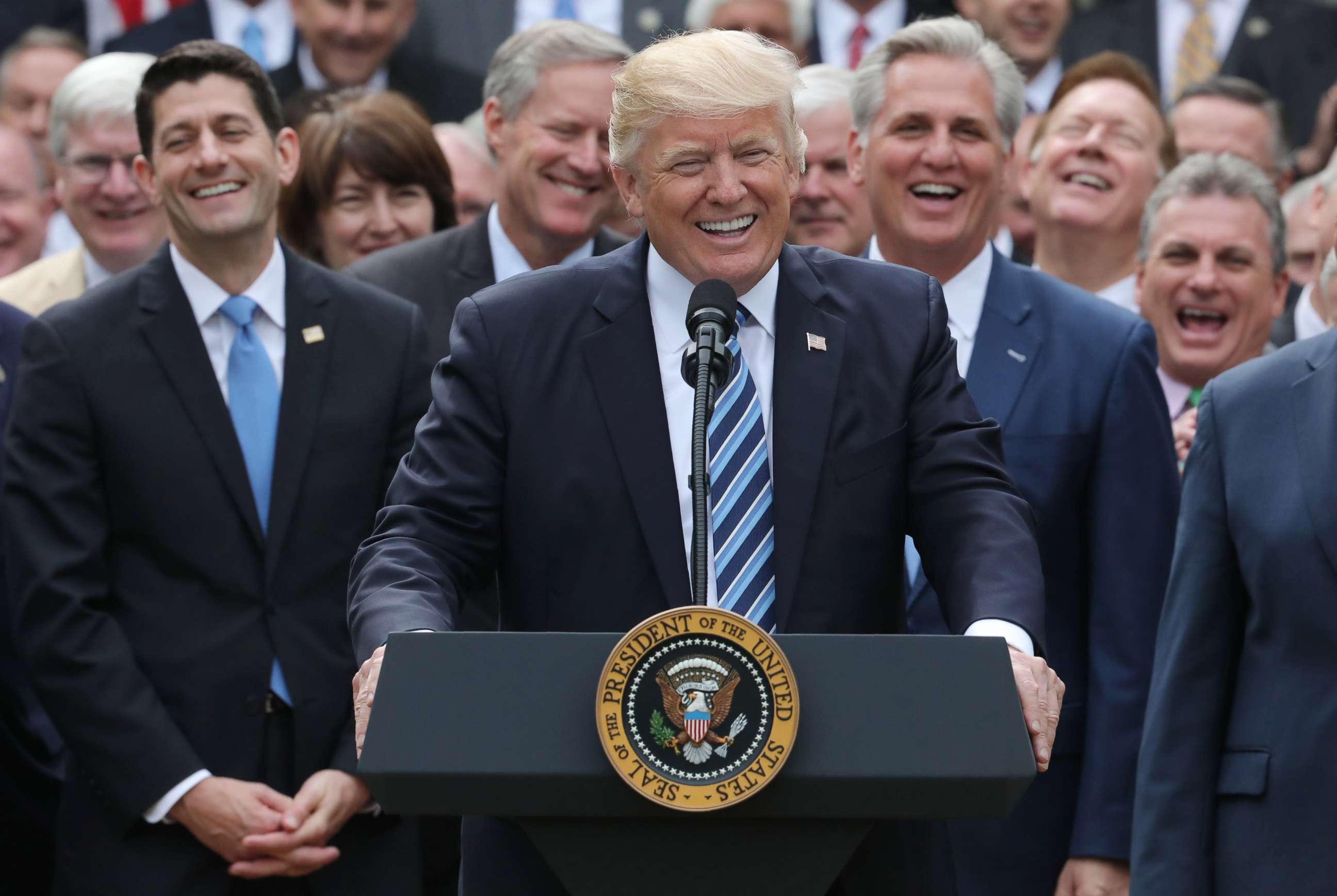 PHOTO: President Donald Trump celebrates with Congressional Republicans in the Rose Garden of the White House.