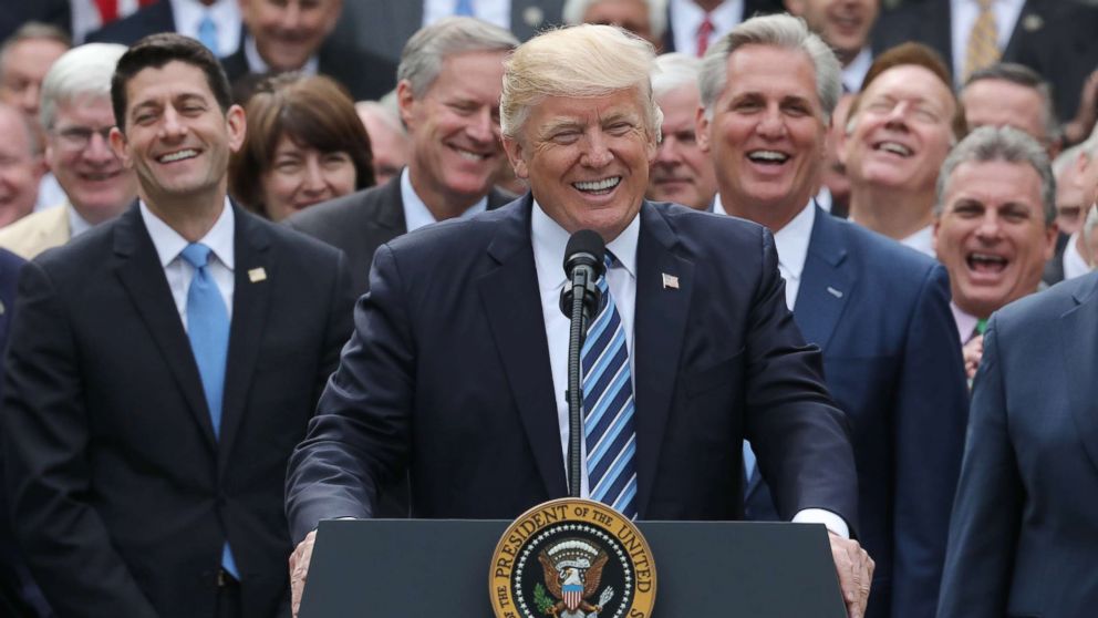PHOTO: President Donald Trump celebrates with Congressional Republicans in the Rose Garden of the White House.