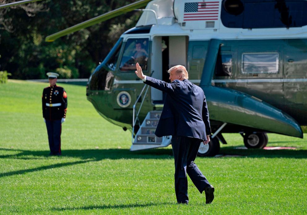 PHOTO: President Donald Trump walks to Marine One to depart from the South Lawn of the the White House in Washington, Sept. 30, 2020. 