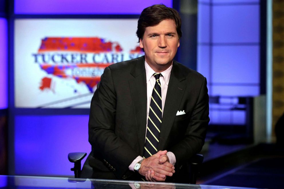 PHOTO: In this March 2, 2017, file photo, Tucker Carlson, host of "Tucker Carlson Tonight," poses for photos in a Fox News Channel studio, in New York.