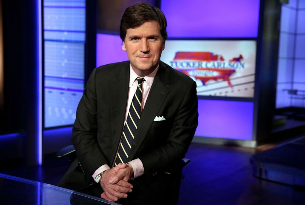 PHOTO: In this March 2, 2017, file photo, Tucker Carlson, host of "Tucker Carlson Tonight," poses for photos in a Fox News Channel studio in New York.