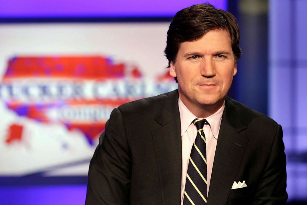 PHOTO: Tucker Carlson poses for photos in a Fox News Channel studio, in New York, March 2, 2107. 