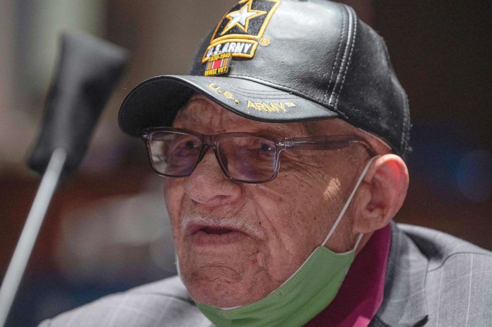 PHOTO: HHughes Van Ellis, a Tulsa Race Massacre survivor and World War II veteran, testifies during a hearing on "Continuing Injustice: The Centennial of the Tulsa-Greenwood Race Massacre" on Capitol Hill in Washington, D.C., May 19, 2021.