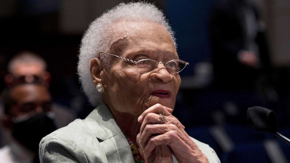 PHOTO: Viola Fletcher, the oldest living survivor of the Tulsa Race Massacre, testifies before during a hearing on "Continuing Injustice: The Centennial of the Tulsa-Greenwood Race Massacre" in Washington, D.C., May 19, 2021.