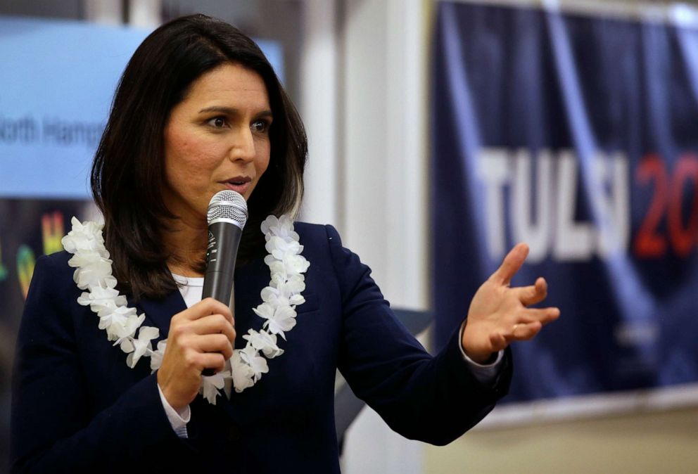 Presidential hopeful U.S. Rep. Tulsi Gabbard, D-Hawaii, addresses an audience during a meet and greet, Sunday, Feb. 17, 2019, in North Hampton, N.H. 