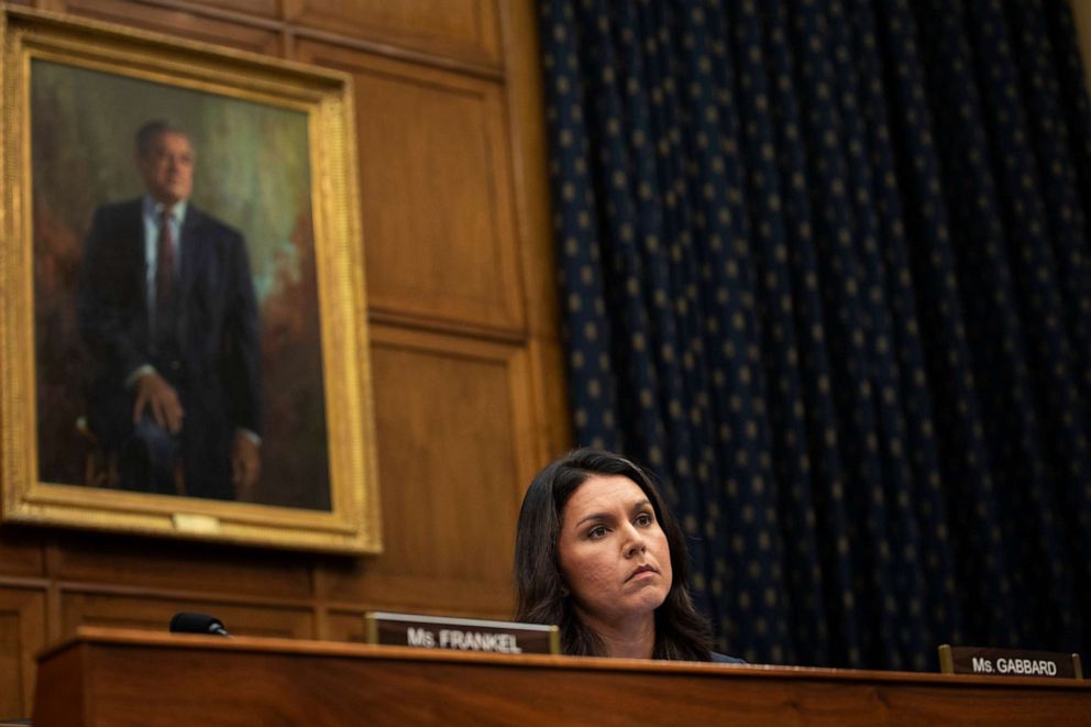 PHOTO: Rep. Tulsi Gabbard listens during a House Foreign Affairs Committee hearing on Capitol Hill in Washington, Sept. 26, 2018.