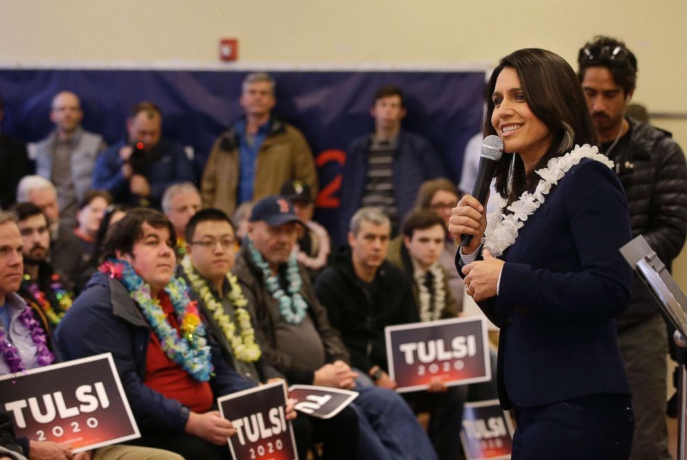 PHOTO: Presidential hopeful U.S. Rep. Tulsi Gabbard, D-Hawaii, addresses an audience during a meet and greet, Feb. 17, 2019, in North Hampton, N.H. 