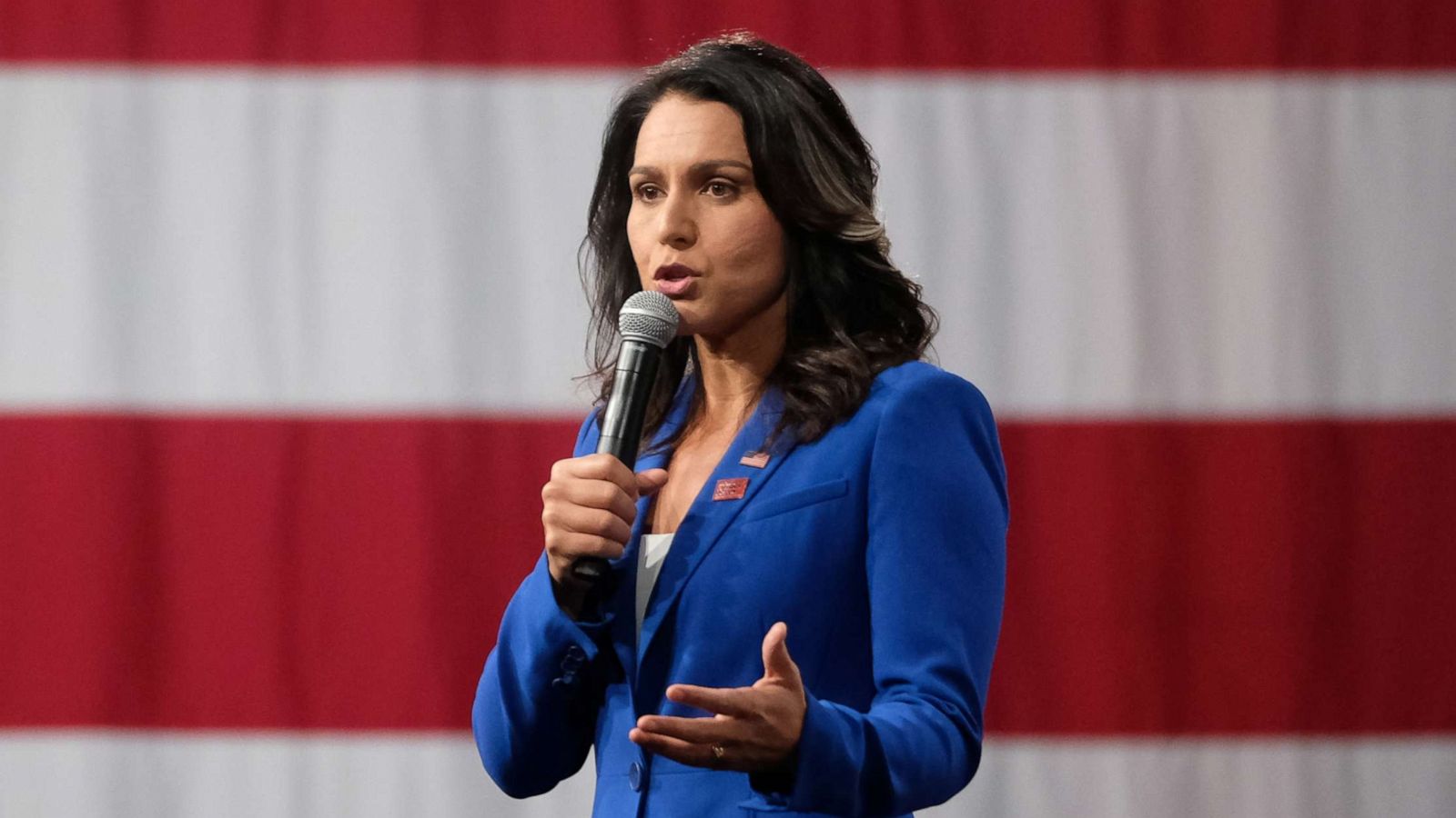 PHOTO: Representative Tulsi Gabbard, a Democrat from Hawaii and 2020 presidential candidate, speaks during the Everytown for Gun Safety Presidential Gun Sense Forum, in Des Moines Iowa, U.S., on Saturday, Aug. 10, 2019.