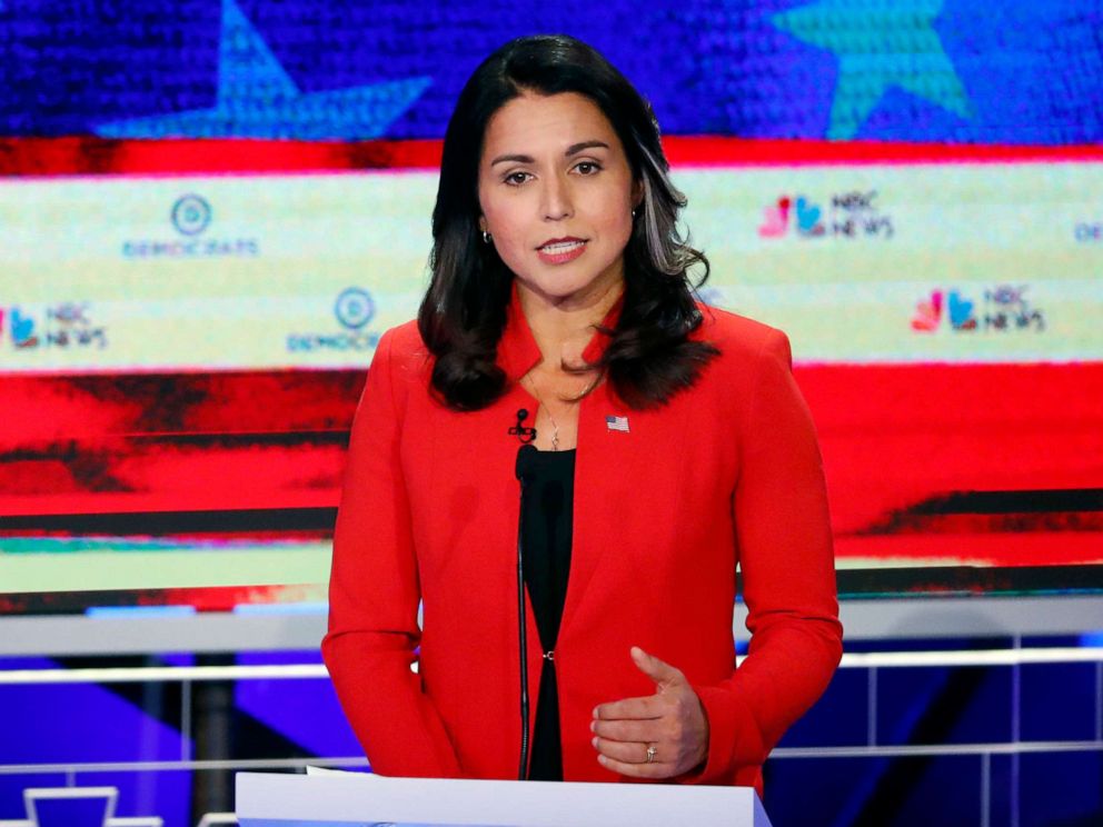 PHOTO: Tulsi Gabbard participates in the first Democratic primary debate hosted by NBC News at the Adrienne Arsht Center for the Performing Arts in Miami, Florida, June 26, 2019.