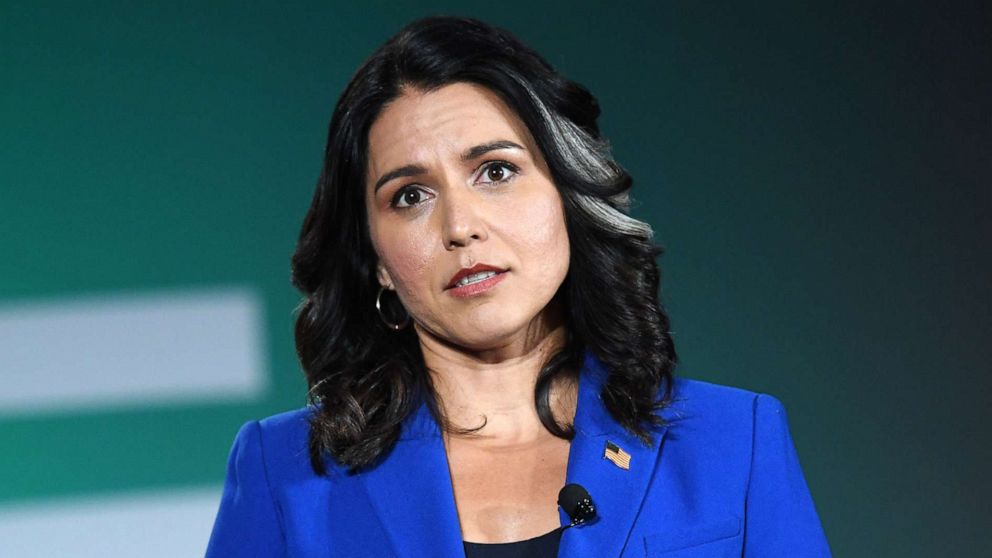 PHOTO: Democratic presidential candidate, Rep. Tulsi Gabbard speaks during the 2020 Public Service Forum hosted by the American Federation of State, County and Municipal Employees (AFSCME) at UNLV on Aug. 3, 2019 in Las Vegas.