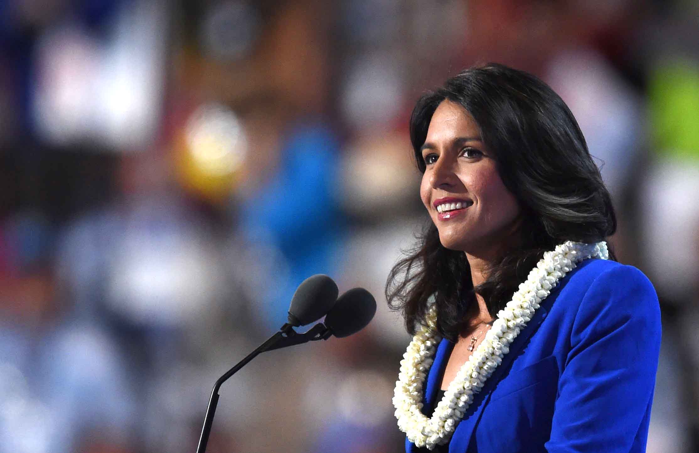 PHOTO: Representative Tulsi Gabbard speaks during Day 2 of the Democratic National Convention in Philadelphia, July 26, 2016. 