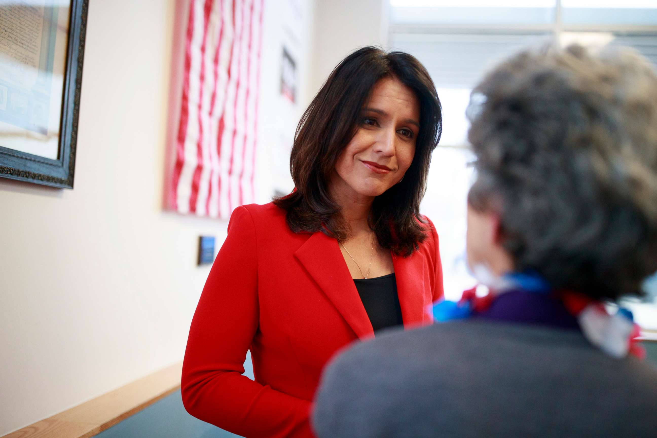 PHOTO: Democratic presidential candidate Tulsi Gabbard speaks to veterans during a campaign rally, April 16, 2019, in Iowa City, Iowa.
