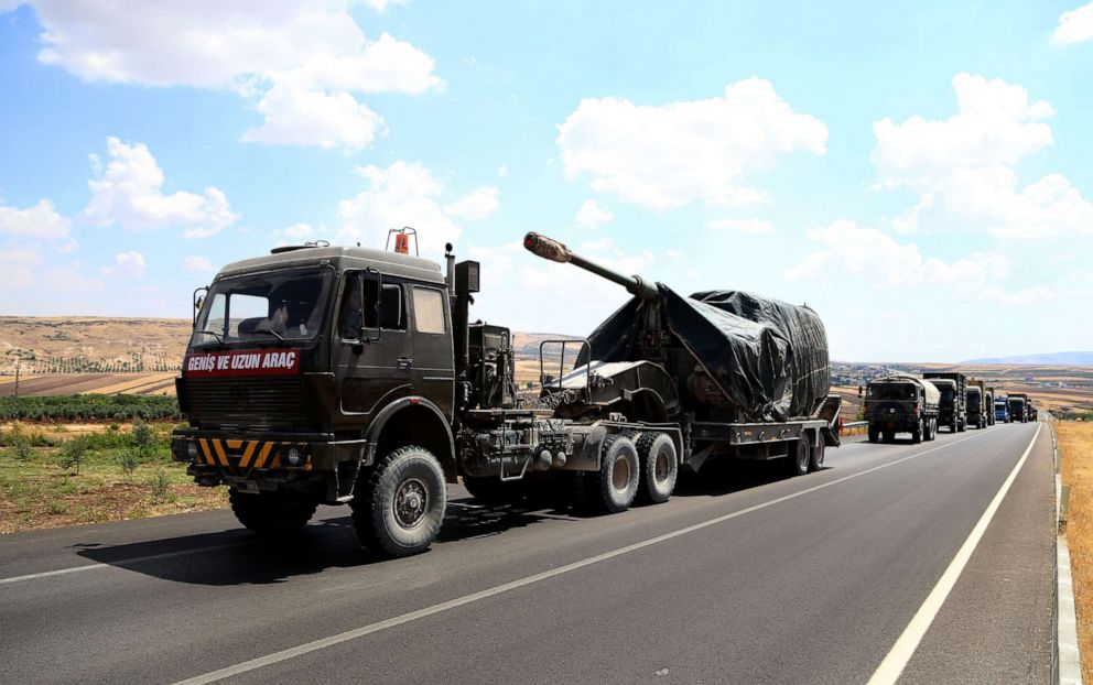 PHOTO: Turkish Armed Forces' military convoy, consisting of armored vehicles, ammunition and howitzers are being dispatched from Kilis towards Gaziantep to support the units at the Syrian border, on July 14, 2019 in Kilis, Turkey.