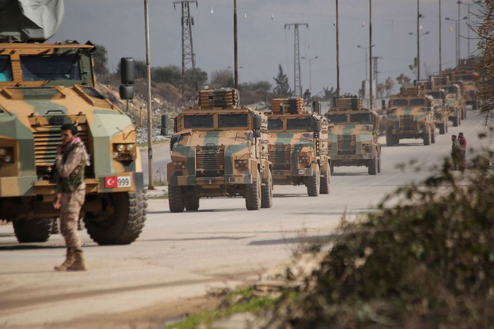PHOTO: A Turkish military convoy moves in Idlib province, Syria, Feb. 22, 2020.