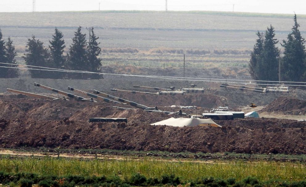 PHOTO: Turkish forces artillery pieces are seen on their new positions near the border with Syria in Sanliurfa province, Turkey, Oct. 6, 2019.