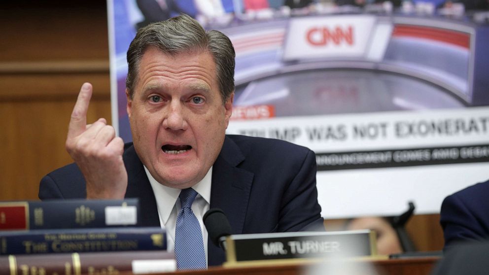 PHOTO: Rep. Mike Turner questions former Special Counsel Robert Mueller as Mueller appears before the House Intelligence Committee about his report on Russian interference in the 2016 presidential election, July 24, 2019, in Washington, D.C.