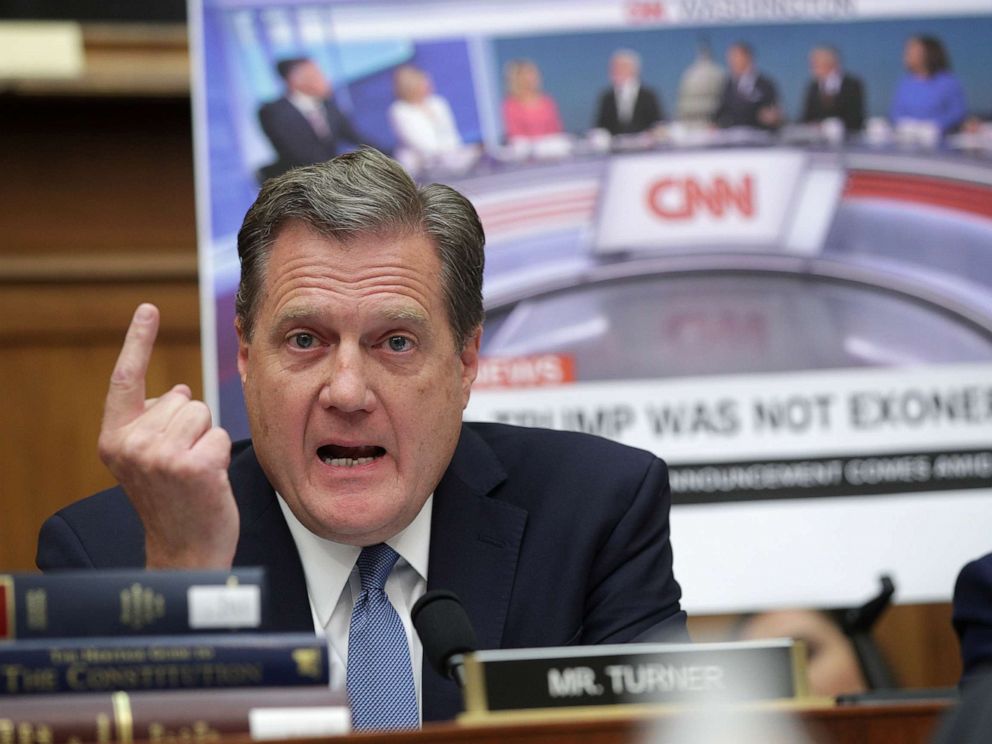 PHOTO: Rep. Mike Turner questions former Special Counsel Robert Mueller as Mueller appears before the House Intelligence Committee about his report on Russian interference in the 2016 presidential election, July 24, 2019, in Washington, D.C.