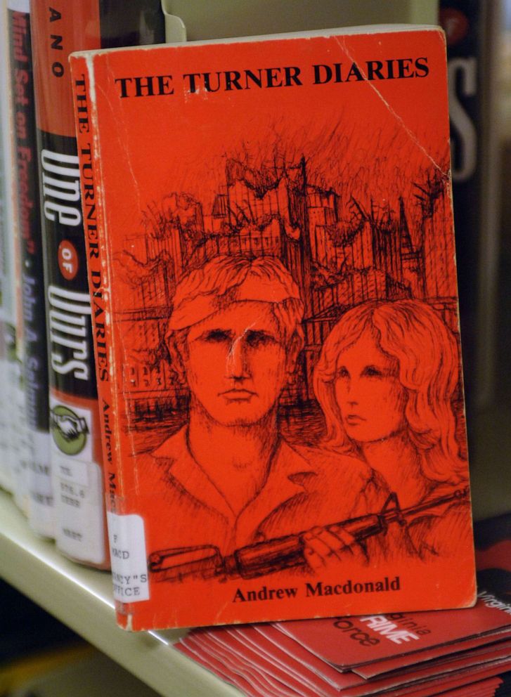 PHOTO: In this Dec. 18, 2006, file photo, a copy of "The Turner Diaries" written Dr. William Luther Pierce under the pseudonym Andrew Macdonald sits on a shelve at the McClintic Library in Marlinton, W.Va.