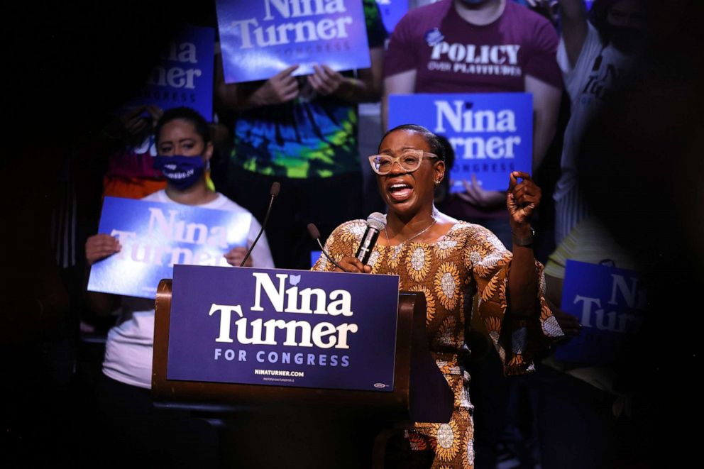 PHOTO: Congressional Candidate Nina Turner speaks during a Get Out the Vote rally at Agora Theater & Ballroom on July 31, 2021, in Cleveland, Ohio.